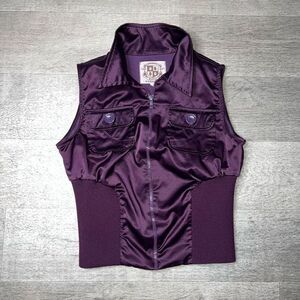 Ashley by 26 International, Eggplant Purple Ruched Sateen Vest Stretchy Knit Fit